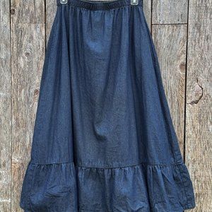 Me & Arrow Ruffle Denim Maxi Skirt S Cowgirl